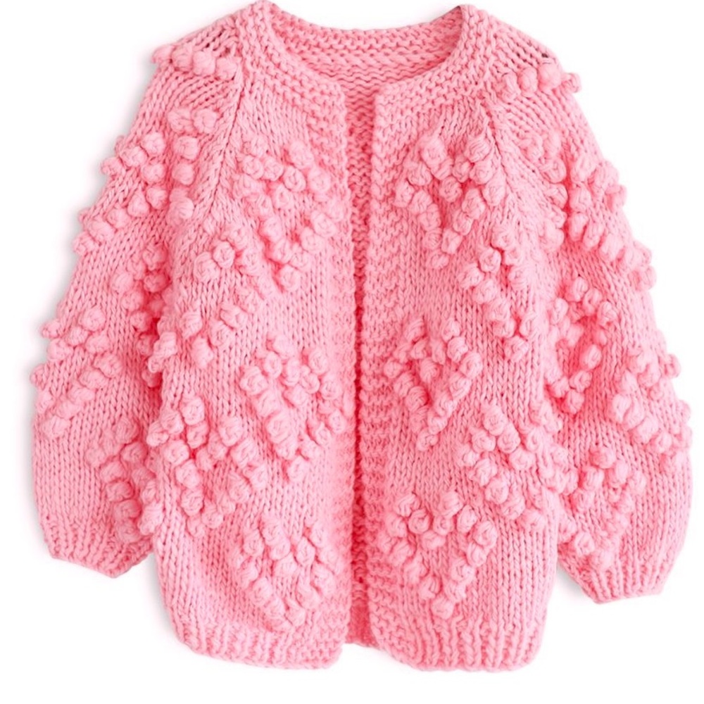 Chicwish Knit Your Love Chunky Popcorn Heart Bubble Knit Open Cardigan Sweater